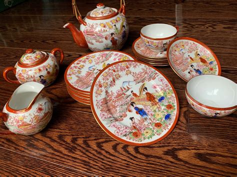 Vintage Japanese Porcelain Tea Set Plates, Tea Pot, Sugar Bowl, Teacups ...