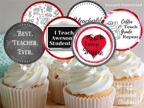 Teacher Appreciation Cupcake Toppers Printable Teacher Cupcake Toppers