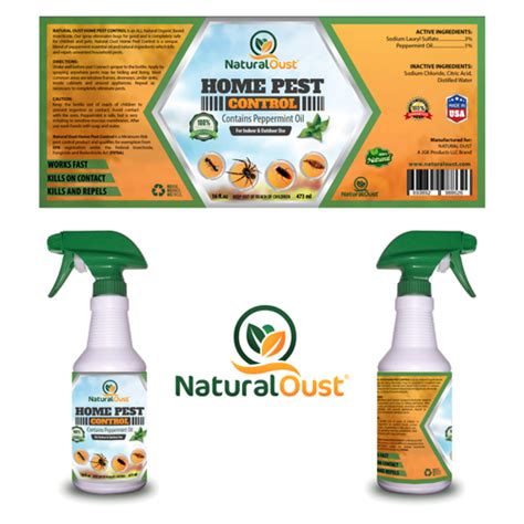 Create a label for a 16oz spray bottle for Natural Oust. This label is for insecticide spray ...