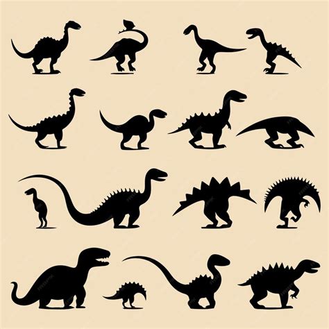 Conjunto De Siluetas Negras De Dinosaurios Clip Art Vector Premium