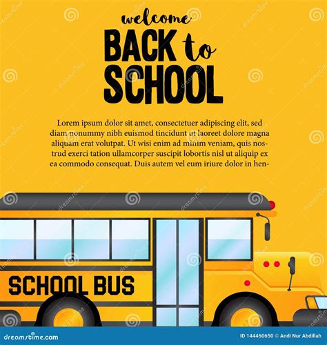 Back To School Yellow Bus Transportation Banner Side View Stock