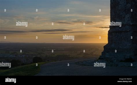 Sunset Over Somerset From Glastonbury Tor England Uk Stock Photo Alamy