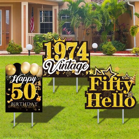 Amazon.com : Rngmsi 50th Birthday Yard Signs - 3PCS Happy 50th Birthday Decorations Black Gold ...