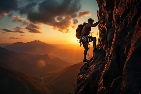 Premium AI Image Rock Climber Scaling Daunting Cliffs