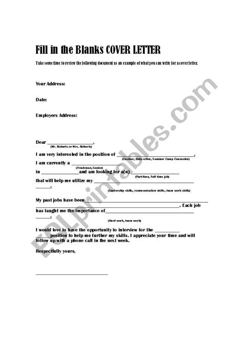 Cover Letter Worksheet