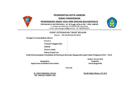 Contoh Sertifikatsurat Keterangan Paud 2019 Pdf