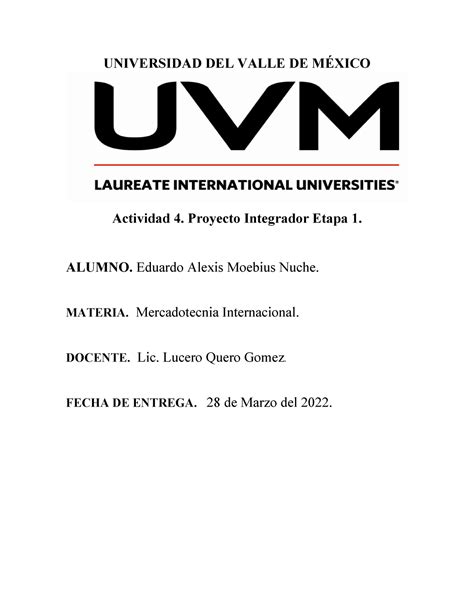 A4 PROYECTO INTEGRADOR ETAPA 1 MERCADOTENIA INTERNACIONAL UNIVERSIDAD