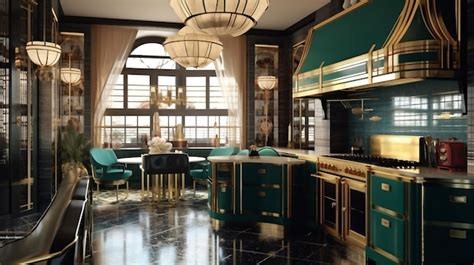 Premium Ai Image Generative Ai Glamorous Art Deco Kitchen Design