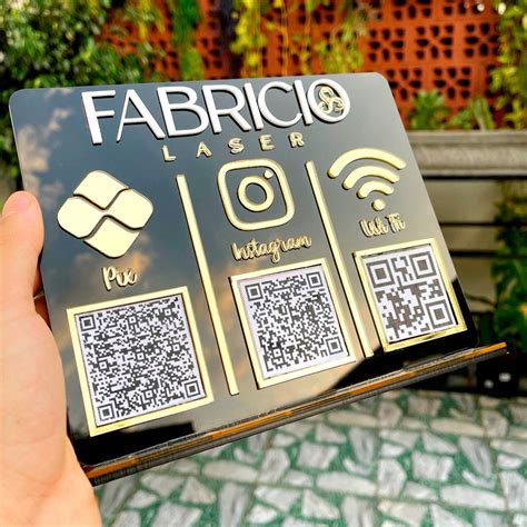 Placa Qr Code Acr Lico Preto Personalizada Pix Whats Insta Elo