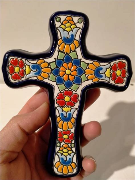 Cross Ceramic Cross Cruz De Cer Mica Handpainted Cross Etsy