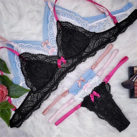 Conjunto Lingerie Renda Bicolor Sutiã Sem Bojo Forro Calcinha