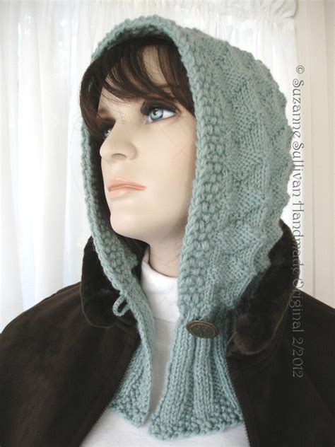 Hand Knit Hoodie Knitted Hoodie Cowl Metal Button Soft Sea Etsy