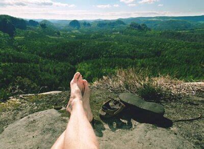 Naked Hairy Male Legs With Leather Sandals Rest While Trail Fotomural