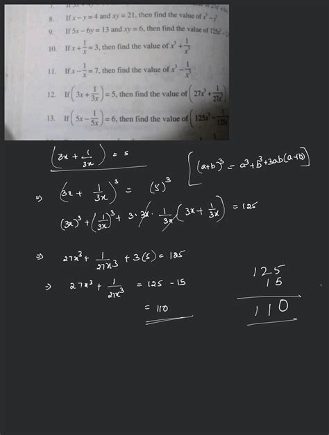 8 If X−y4 And Xy21 Then Find The Value Of X3−y39 If 5x−6y13 And X