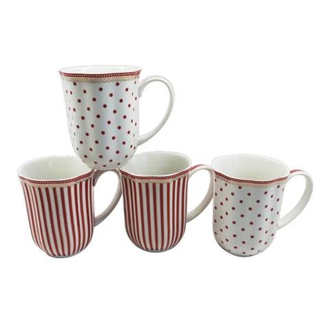 Grace Teaware Scallop Ounce Porcelain Coffee Mug Set Of Red Dots