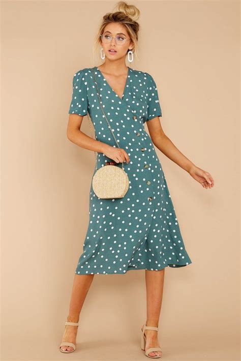 Lovely Green Polka Dot Midi Short Sleeve Midi Dress Dress 5400