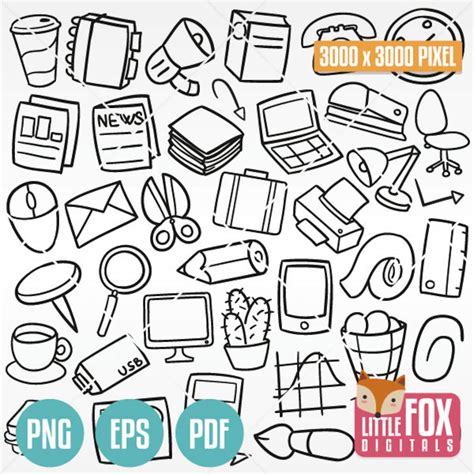 Office Doodle Vector Icons Work Doodle Icons Clipart Etsy