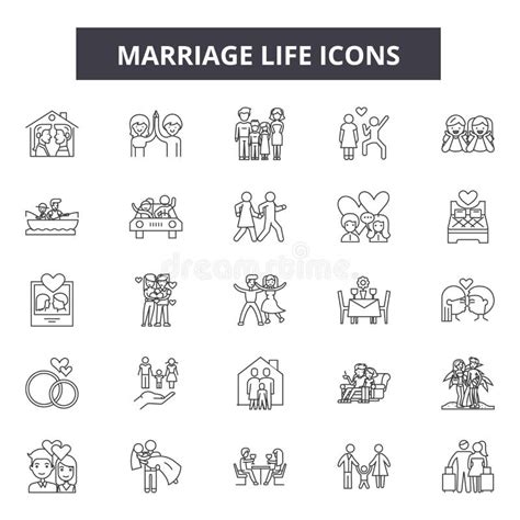 Marriage Life Line Icons Signs Vector Set Outline Illustration