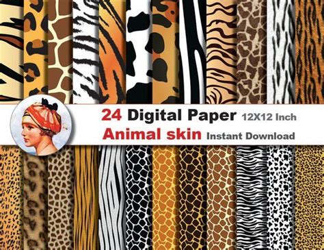 24x Animal Skin Digital Paper Patterns Scrapbooking Paper Instant