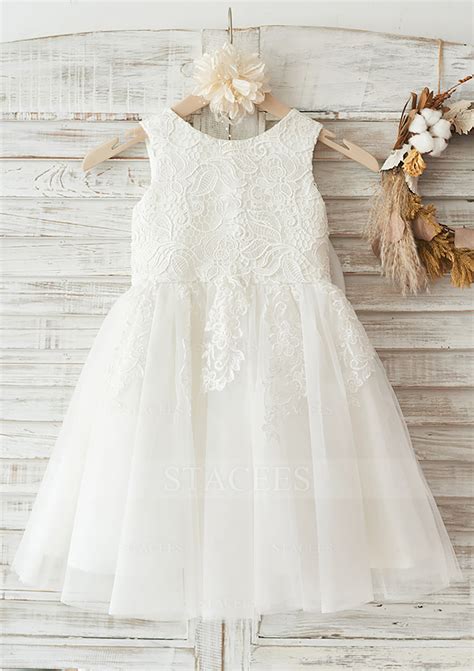 Lace Tulle Flower Girl Dress A Lineprincess Knee Length Scoop Neck