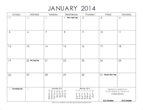 2014 Calendar Templates and Images - Monthly and Yearly