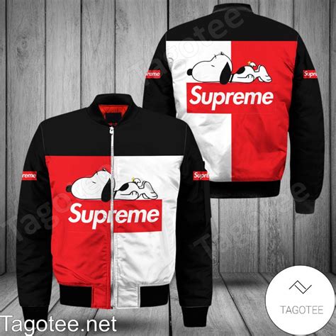 Supreme With Snoopy Black White Red Bomber Jacket - Tagotee