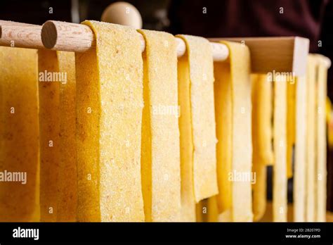 Drying Hand Made Italian Fettuccine Fresh Pasta Stock Photo Alamy