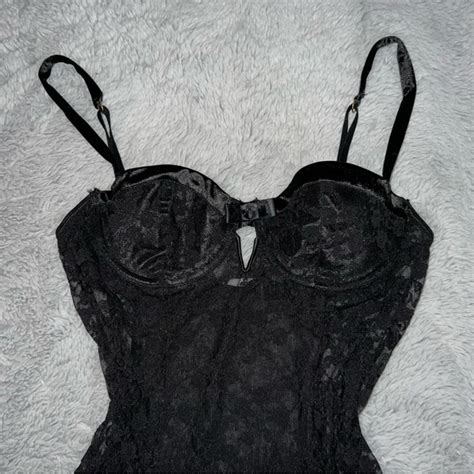 Essentials By Abs Intimates Sleepwear Babydoll See Through Black Lace Lingerie Slip Dress