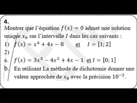 Limites Et Continuit Th Or Me Des Valeurs Interm Diaires Solution