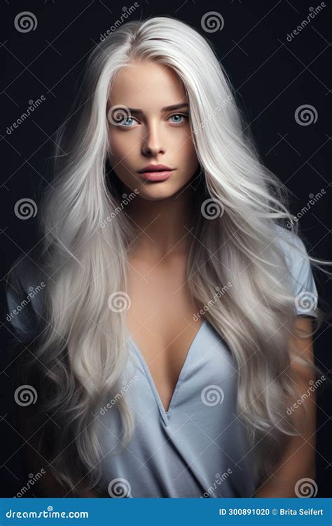 Portrait Of A Beautiful Woman With Long White Hair And Blue Eyes Editorial Image Illustration