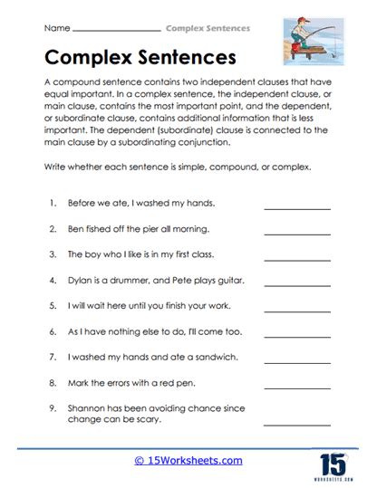 Complex Sentences Worksheets - 15 Worksheets.com