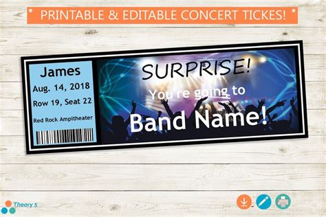 Printable And Editable Concert Tickets Adobe Editable Pdf Birthday Reveal Tickets Surprise