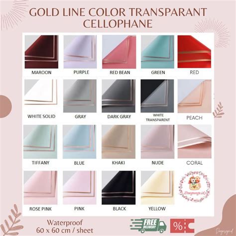 Jual Lembar Flower Wrapping Gold Line Color Transparent Cellophane