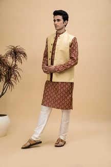 Buy Neudis Jacquard Silk Blend Regular Fit Men S Nehru Jacket Kurta