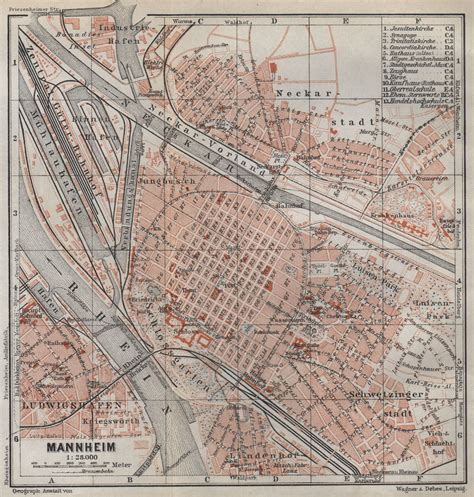 Mannheim Vintage Town City Stadtplan Baden W Rttemberg Karte Old Map