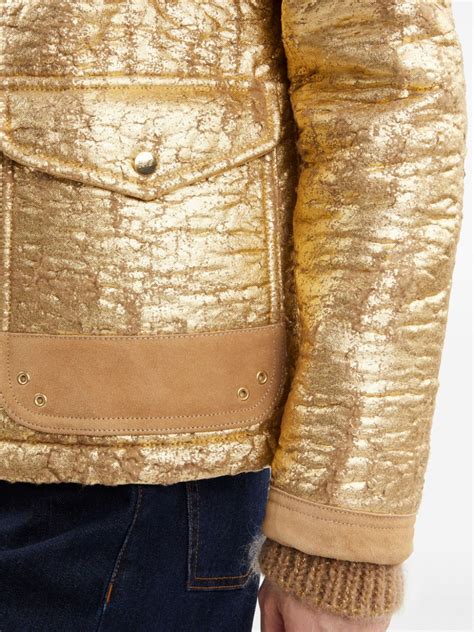 Fay 3 Ganci Metallic Finish Leather Jacket Gold Farfetch