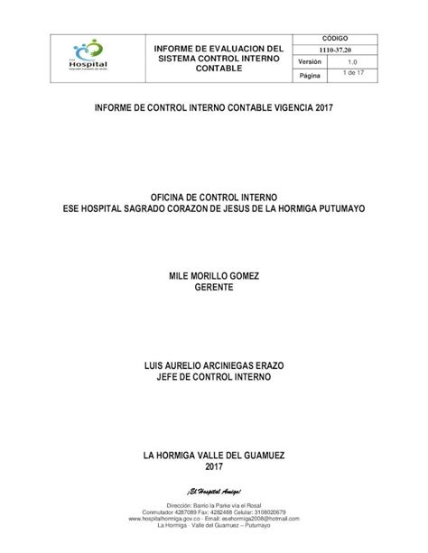 PDF INFORME DE CONTROL INTERNO CONTABLE Hospitalhormiga Gov Co