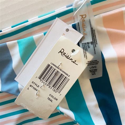 Raisins Swim Raisins Teal Striped Lowrider Reversible Bikini Bottoms Low Rise Women Large