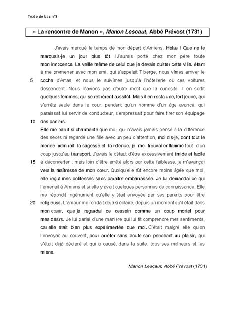 Texte 4 Rencontre Manon Des Grieux Texte De Bac N La Rencontre De