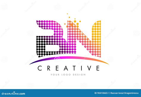 Bn B N Letter Logo Design With Magenta Dots And Swoosh Stock Vector