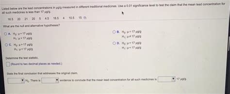 Solved Listed Below Are The Lead Concentrations In G G Chegg