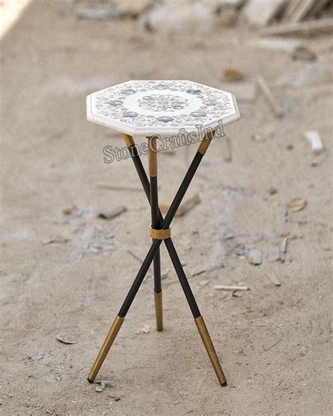 White Marble Inlay Side Table Top For Home Decor Coffee Center Table