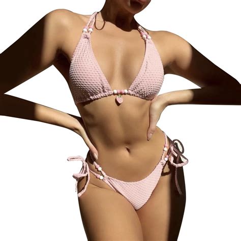 Qida Summer Bikinis Women Pure Color Two Piece Thong Bikini Set Sexy