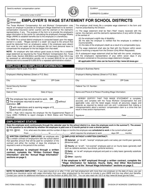 Form DWC003SD - Fill Out, Sign Online and Download Fillable PDF, Texas ...