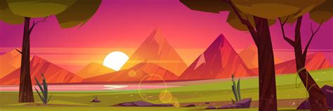 Summer Landscape With Mountains And Lake At Sunset 13834292 Vector Art