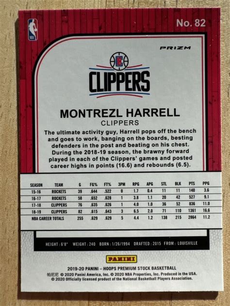 19 20 Hoops Premium Stock Prizms Purple Disco 82 Montrezl Harrell EBay