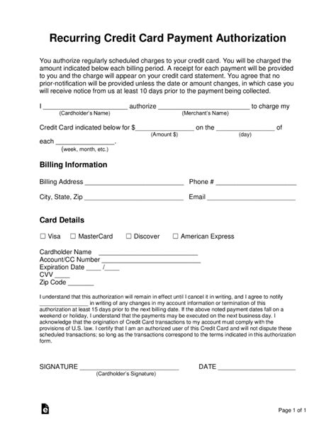 Free Credit Card Authorization Form Pdf Fillable Template