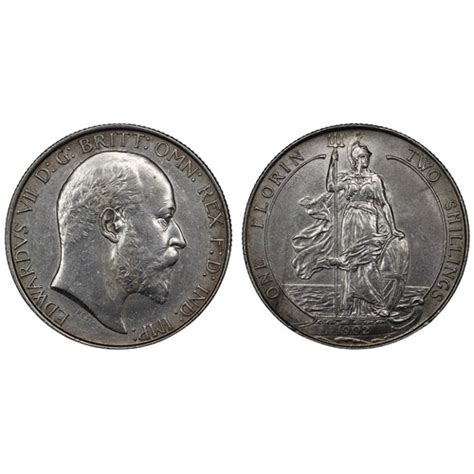 Florin Edward Vii Obv Bare Head Facing Right Rev Britannia