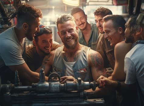 Premium Ai Image A Group Of Mechanics In An Auto Repair Shop