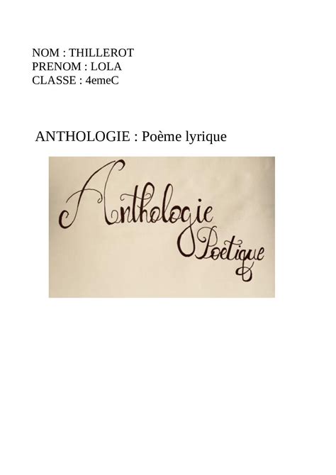 Calaméo Anthologie Poèmes Lyriques